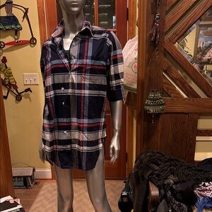 Billy Reid Woman’s Navy Plaid Button-Up Shirt